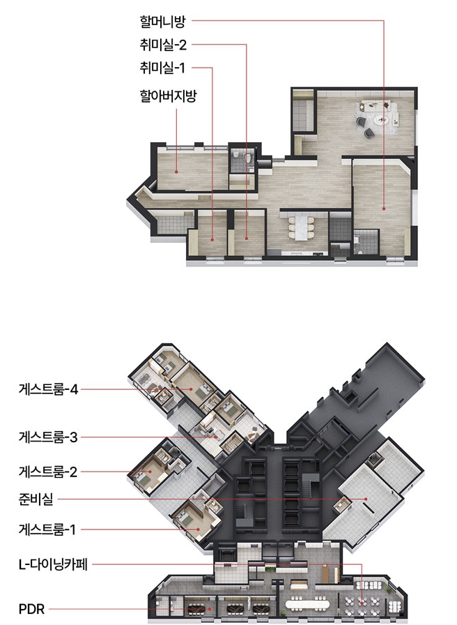 상동역 롯데캐슬 시그니처 커뮤니티 배치도 1: 골프 · 사우나